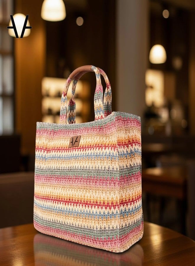 Avake Woven Wild Hand Bag with Raffia and Vegan Leather Accents | Fits 14-Inch Laptop | Stylish & Durable | Lightweight Shoulder Bag for Work, Travel & Daily Use | Made in India - Image 2